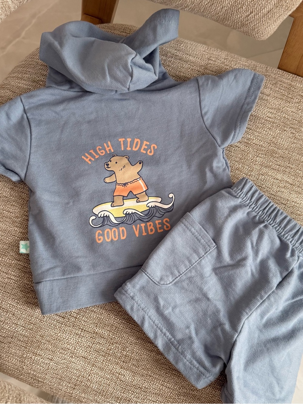 Kids Matching Set - High Tides Good Vibes Hoodie & Shorts in Light Blue
